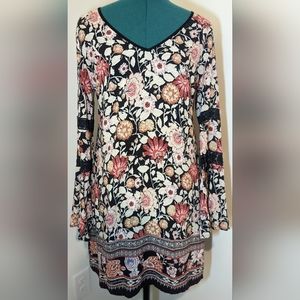 Xhilaration Pink&Black Floral Bohemian Dress